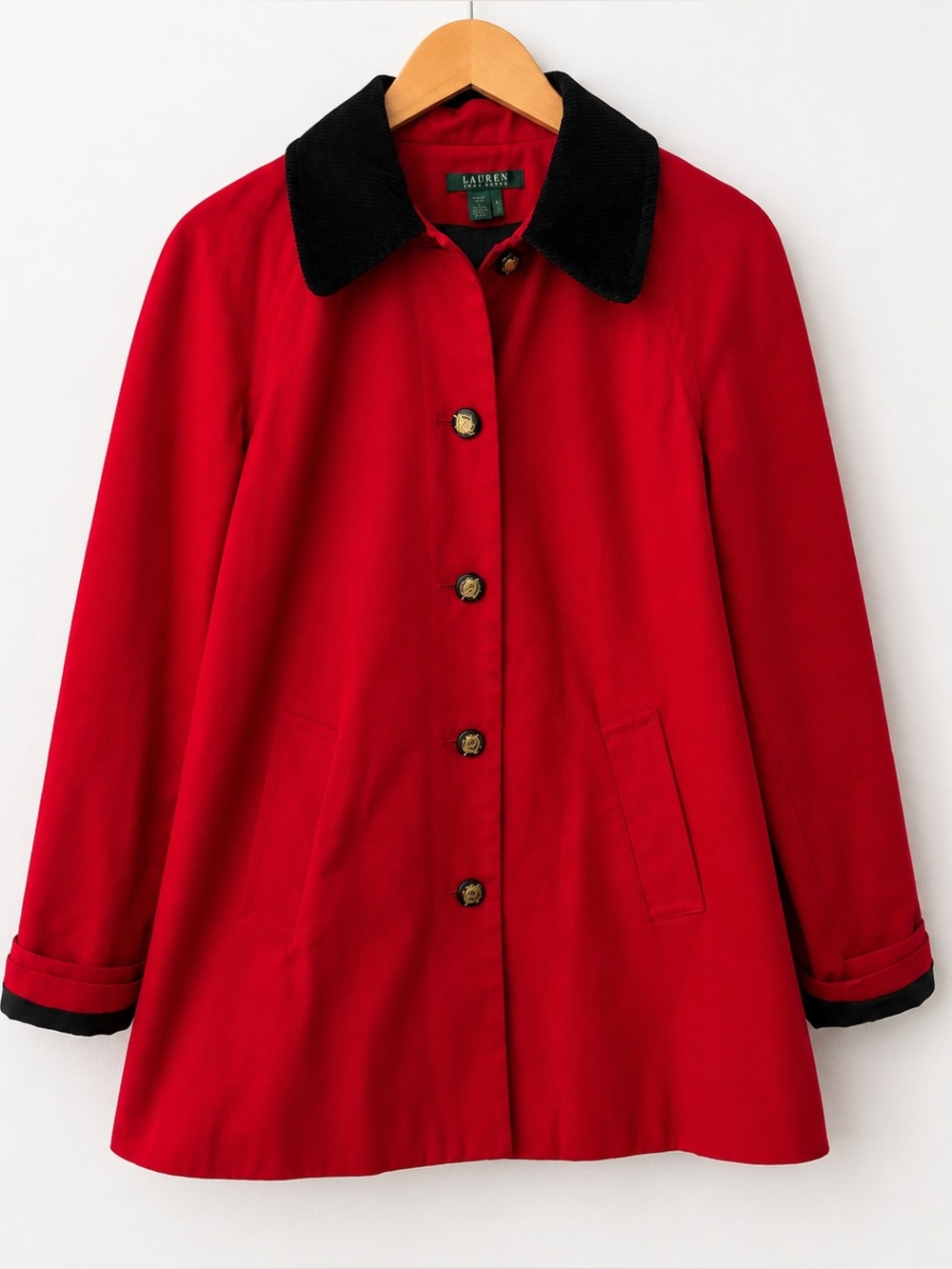 LAUREN RALPH LAUREN equestrian split back riding coat barn jacket corduroy trim